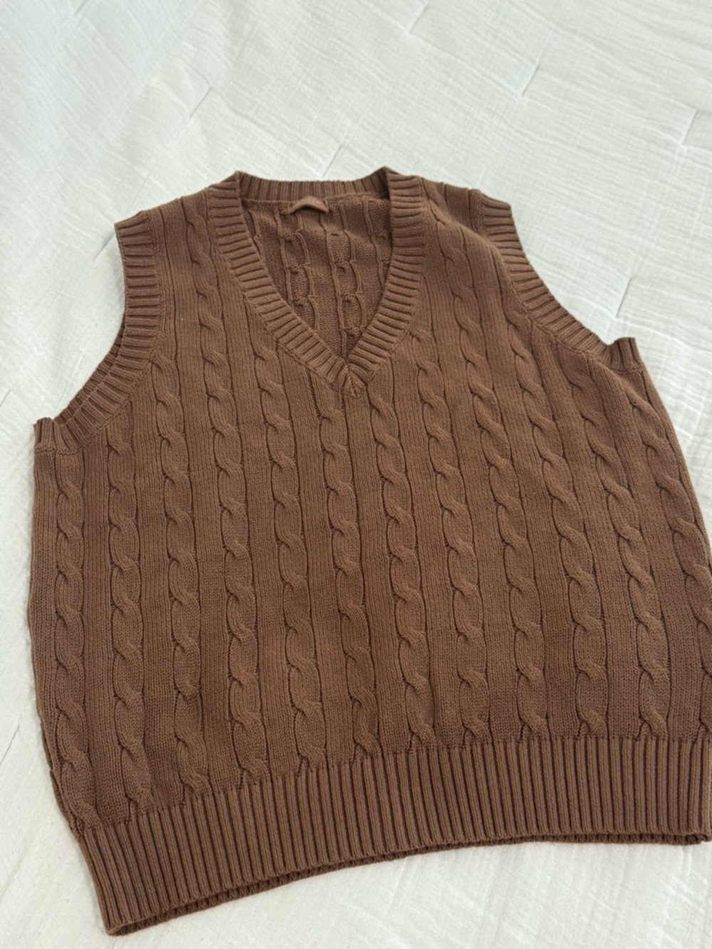Brandy Melville Brown Cable-Knit V-Neck Sweater Vest